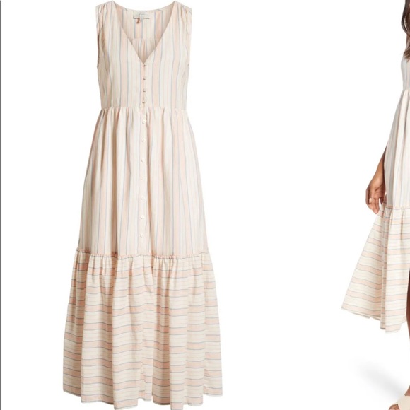 NWT lucky brand Luna cotton sun maxi dress striped summer tiered empire waist - Picture 13 of 15
